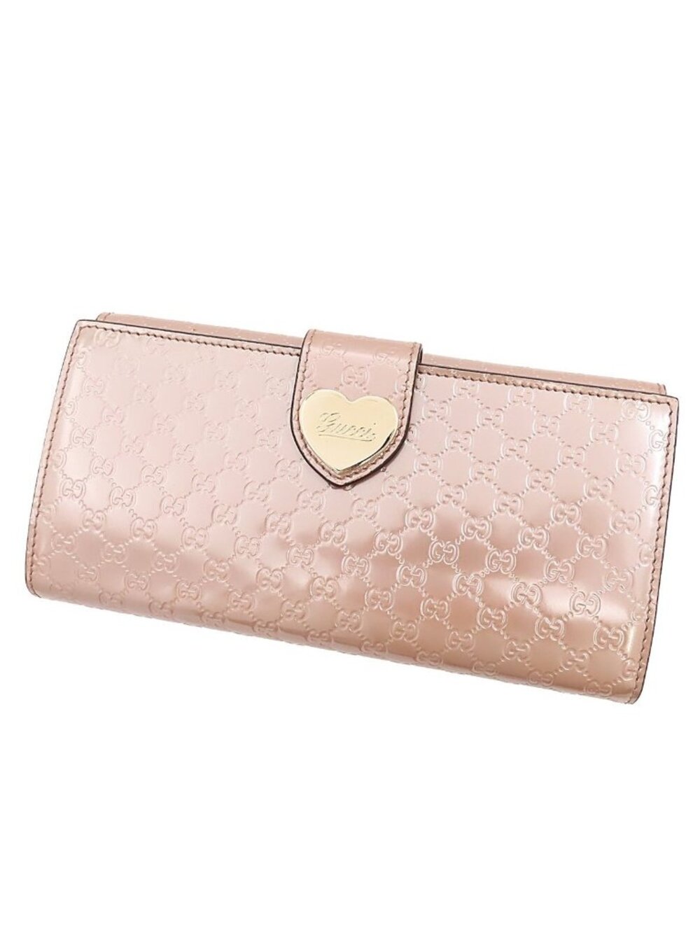 Gucci Wallet Lovely Heart Guccissima Bifold 2149 Metallic Pink Patent Leather